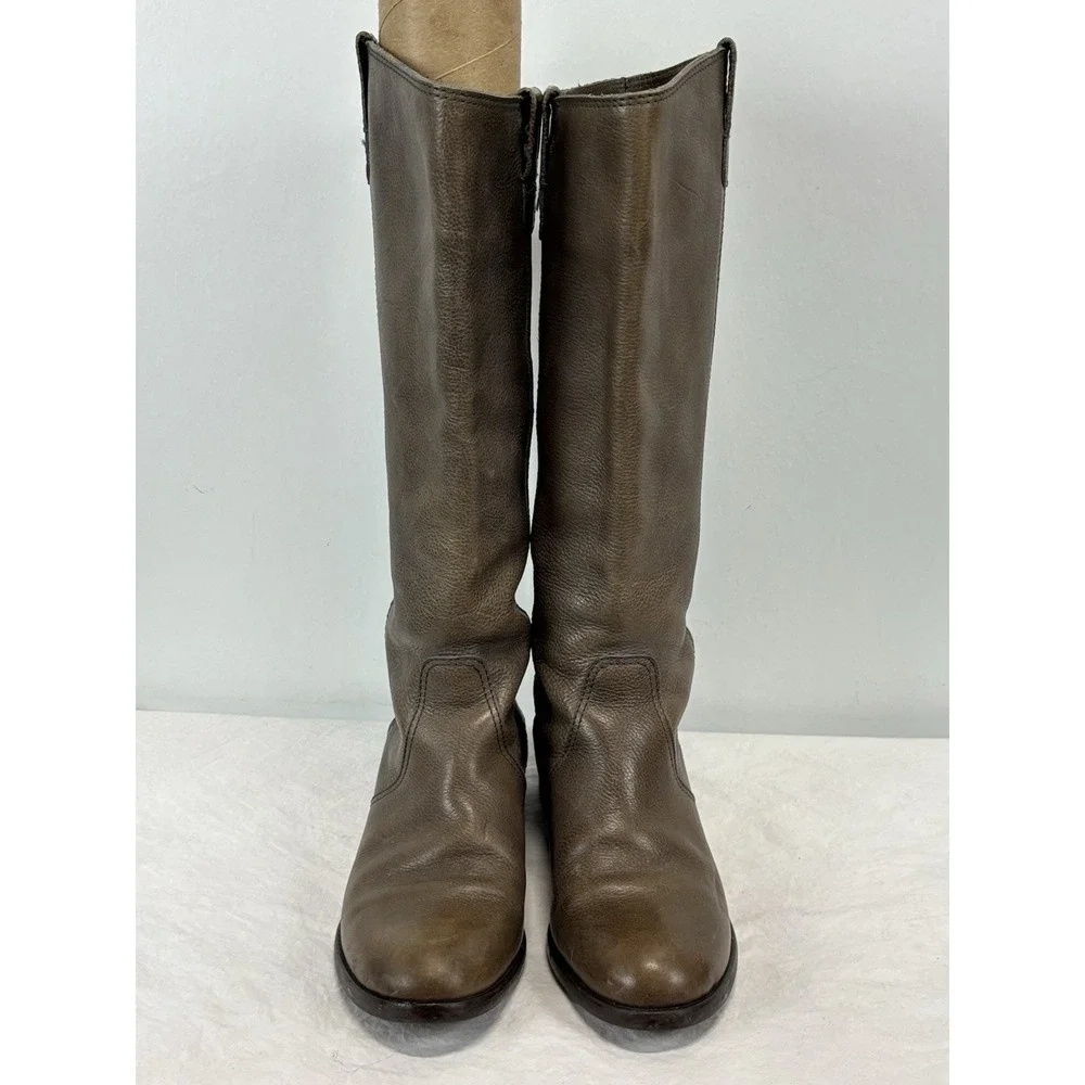 Madewell 1937 Leather Riding Boots Womens 7 Grey Brown Pull On Made In Italy